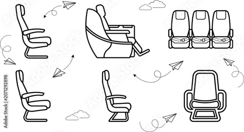 Foto Airplane seat vector icon set with commercial economy class rows business first
