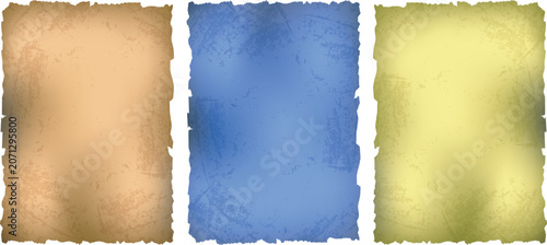 Set of three old vintage paper textures with torn edges