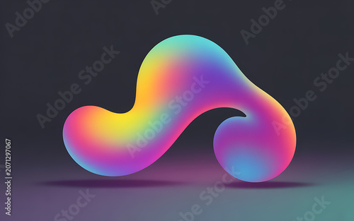 Abstract Three dimensional Blob Form With Gradient Colors And Subtle Shadowing shape three-dimensional color purple blue yellow