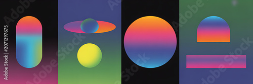 Gradient spheres and rounded rectangles display colorful transitions a vector illustration style sphere circle oval rectangle color