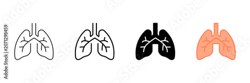 Bild auf Leinwand Set of minimalist lung icons with transparent background, depicting human anatom
