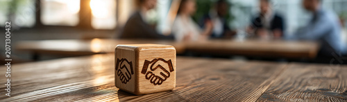 A Wooden Cube with Handshak...