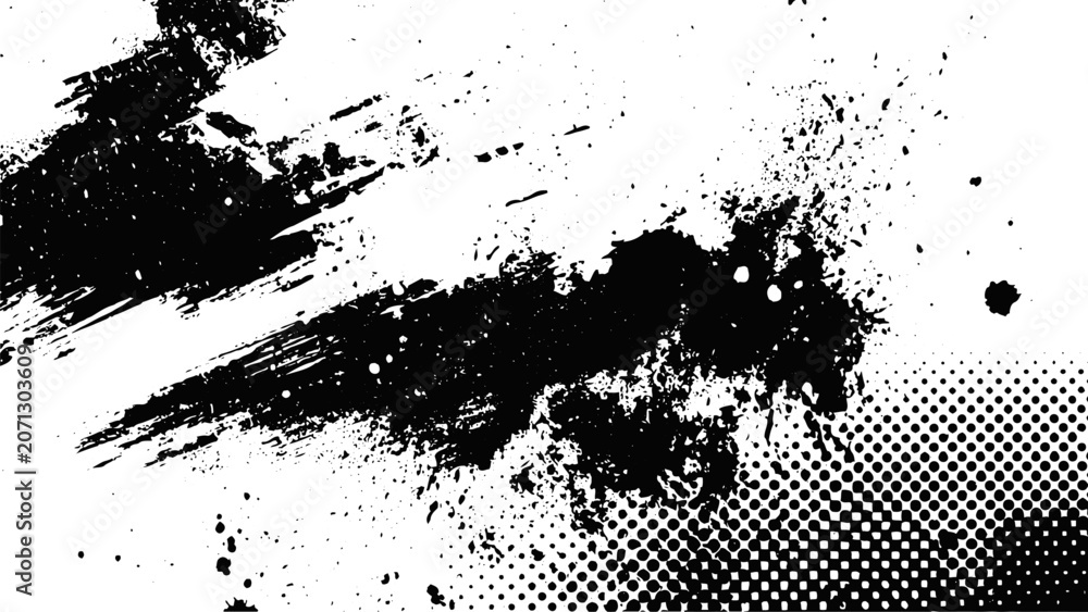 Obraz premium Modern Grunge Halftone Dots Texture Featuring Abstract Grain Noise, Dust Particles and Seamless Vector Pattern Background.