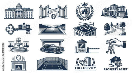 Collection of Real Estate and Property Icons and Symbols.