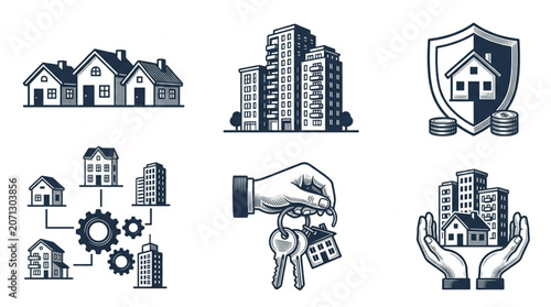 Collection of Real Estate and Property Icons and Illustrations.
