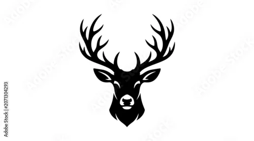 Fototapeta na wymiar Deer Head with Large Antlers Silhouette.