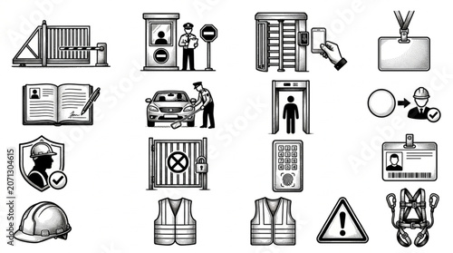Collection of Security and Safety Icons in Sketch Style.