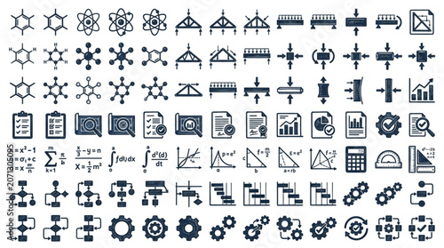 Collection of science and technology icons and symbols.