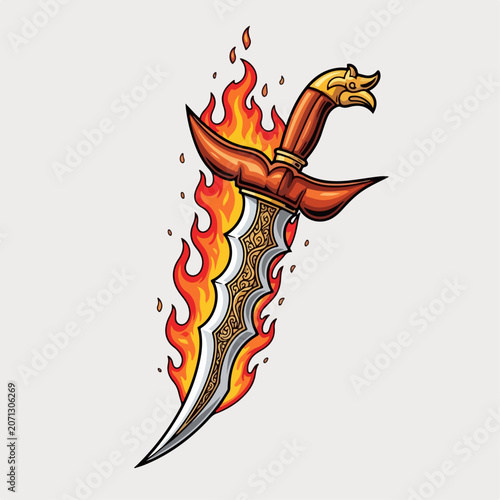 Cuadro en lienzo Cartoon vector illustration of a flaming kris