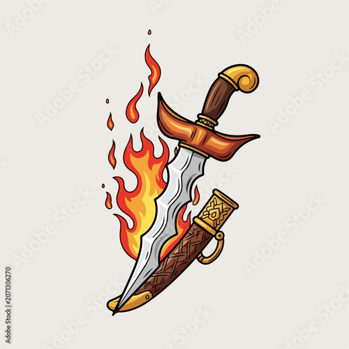 Foto Cartoon vector illustration of a flaming kris