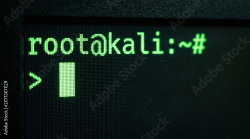 Kali Linux terminal command prompt on computer monitor