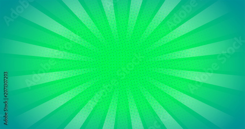 Green Comic Sunburst Background with Retro Pop Art Radial Rays Design