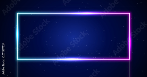Futuristic Neon Glowing Frame Background with Retro Synthwave Light Border