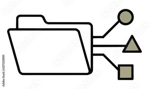 Minimalist file icon with geometric nodes representing digital data management and connectivity on a white background. Modern technology concept