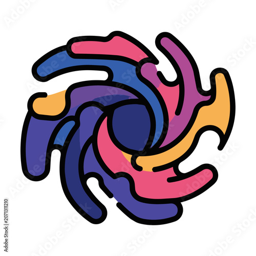 Stylized nebula icon with bold shapes and clean thick outlines on a white background minimal space exploration concept