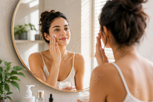 woman applying makeup