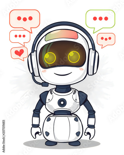 Friendly AI Chatbot Robot Character with Message Icons Cartoon Avatar