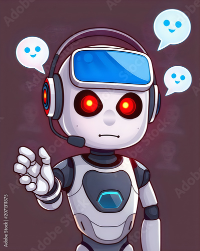 Futuristic AI Robot Avatar with Red Glowing Eyes Cartoon Character Illustration
