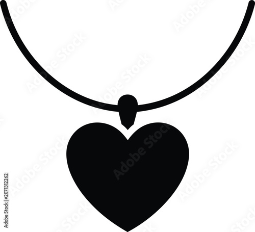 Silhouette vector heart shaped jewelry necklace pendant icon for romantic design