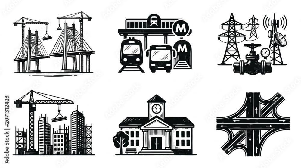 Obraz premium Collection of Industrial and Infrastructure Icons.