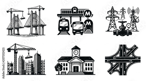 Collection of Industrial and Infrastructure Icons.