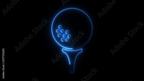 Glowing neon Golf ball icon isolated on black background. Golf equipment or accessory. 4K Video
