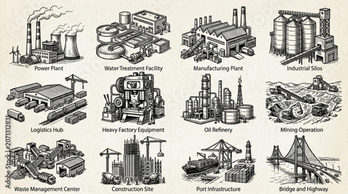 Collection of Industrial Factory Buildings and Structures.