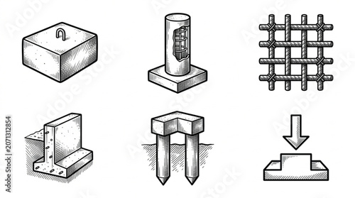 Collection of Industrial Building Materials and Construction Elements.