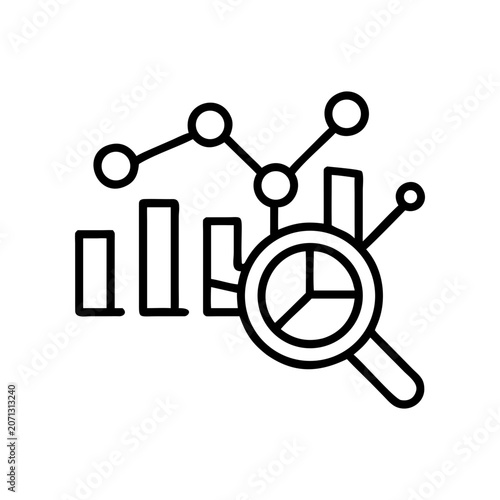 Business data analysis, graph and chart icons, line style, infographic elements, statistics symbols