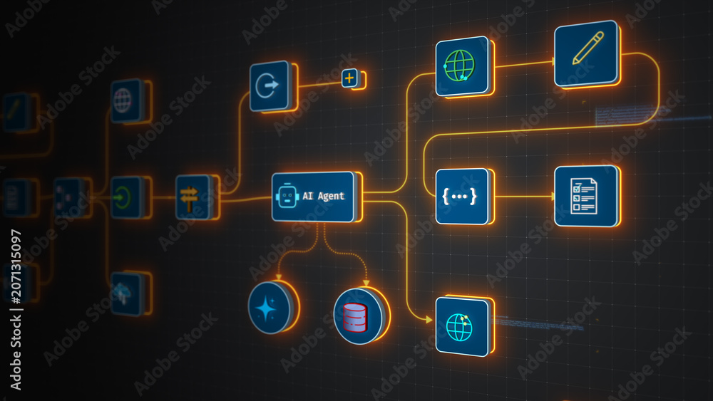 Fototapeta premium AI Agent Automating Workflow System Integration Process Vector Illustration Design