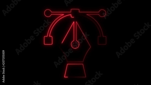glowing neon Pen tool icon isolated on black background. symbolizing graphic design, digital art creation and path editing. 4k video animation.