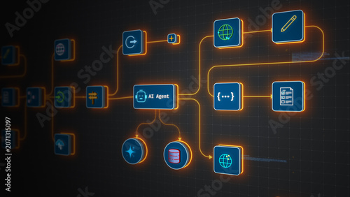 AI Agent Automating Workflow System Integration Process Vector Illustration Design