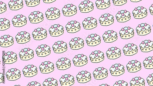 ピクセルアートな苺のホールケーキ90sレトロ壁紙⭐︎