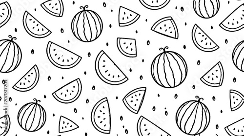 Black and white watermelon slice pattern design.