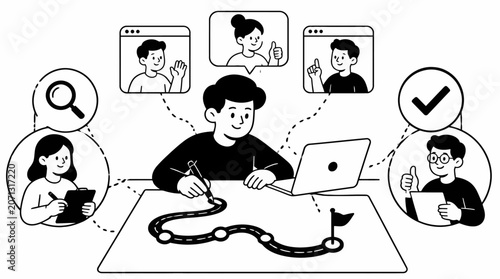 Person working on laptop with online collaboration tools.
