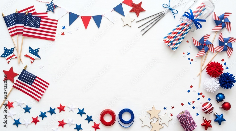 Obraz premium Patriotic fourth of july party decorations isolated on white background