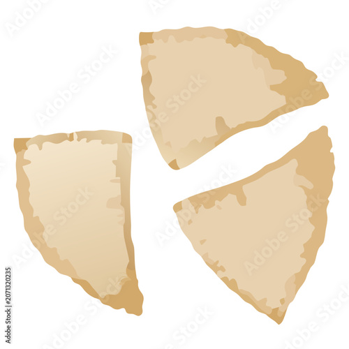 Set old worn paper sheets, various shapes with rough edges collection isolated on transparent background vector illustration.