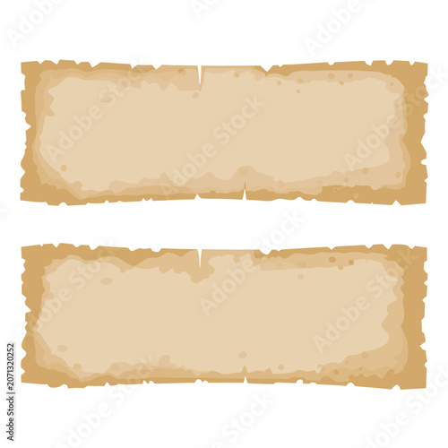 Two old worn paper sheets rectangular shape with rough edges collection isolated on transparent background vector.
