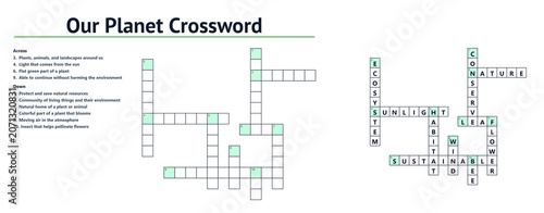 Our Planet crossword puzzle worksheet with ecology vocabulary clues