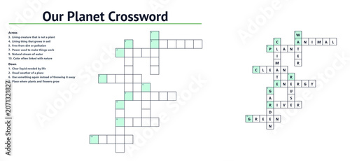 Our Planet crossword puzzle worksheet with basic nature vocabulary