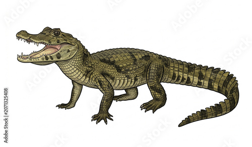 Tableau sur toile Young Spectacled Caiman with Open Mouth Vector Illustration