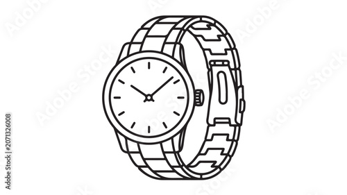 Wristwatch Line Drawing for Corporate Time Management and Punctuality Concepts