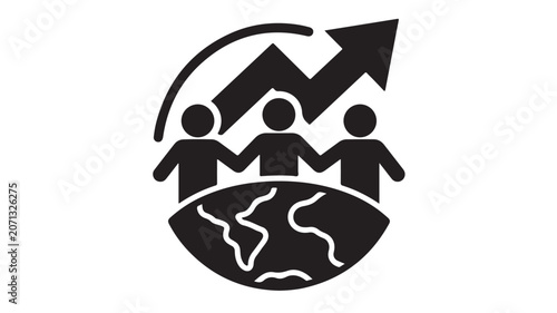 Business Growth Logo of Team Holding Up a Rising Graph Chart Over Globe