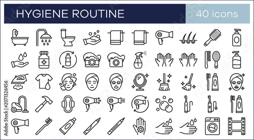 Foto Hairdressing salon tools and barber equipment line icons set vector collection f