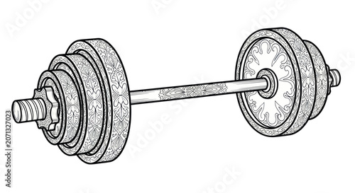 Ornate dumbbell with floral patterns for fitness and coloring