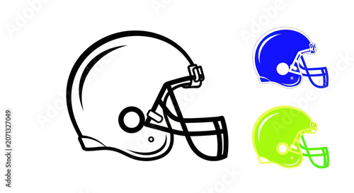 American football helmet icon set with various colors and outlines