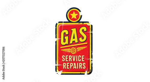 Vintage gas service and repairs metal sign with weathered texture