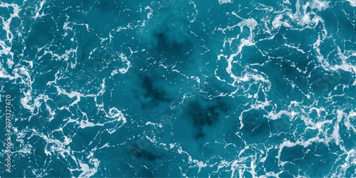 Fotografie Close-up aerial view of turbulent turquoise ocean water with white foamy waves creating mesmerizing abstract patterns