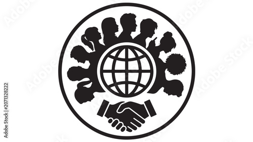 Global Partnership Handshake Vector Icon with Shaking Hands Around Earth