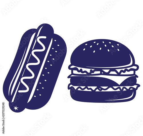 Vector illustration of a hot dog and a delicious burger isolated on a white background